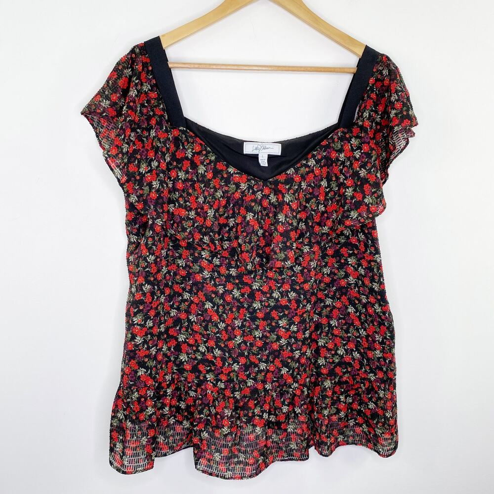 Libby Edelman Floral Babydoll Top Sz L Sheer Coquette‎ Dark Romantic Whimsigoth